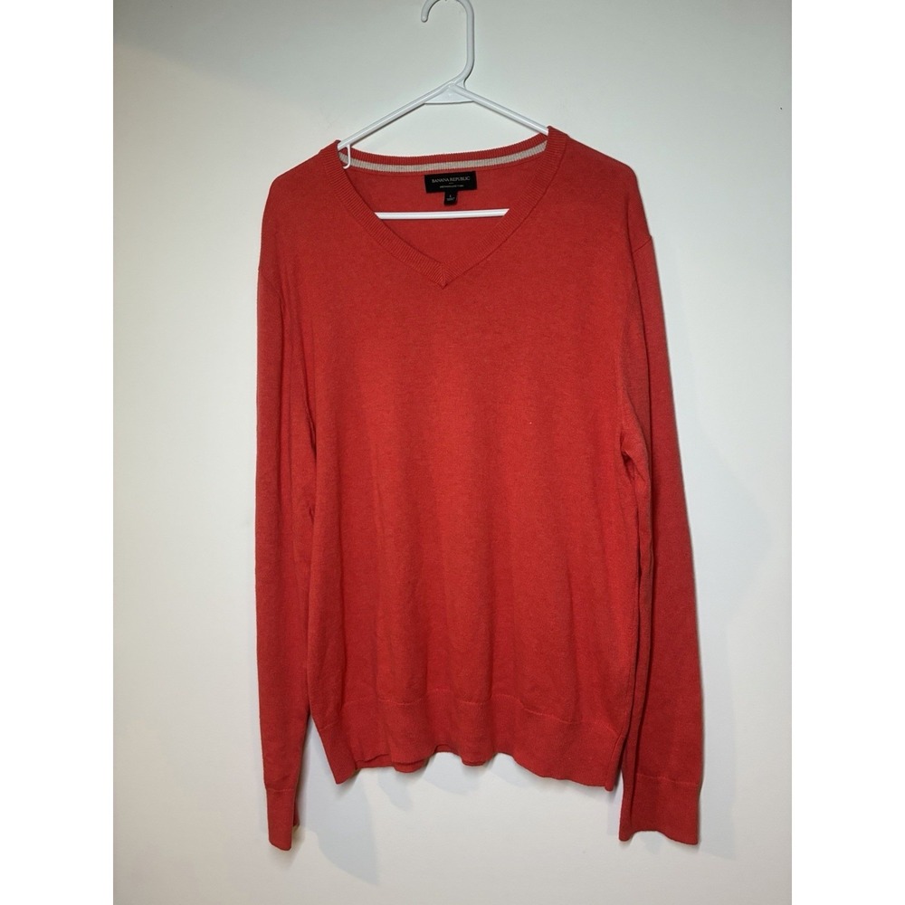 Banana Republic Cotton Cashmere Vneck Sweater Mens Large Red Long Sleeve